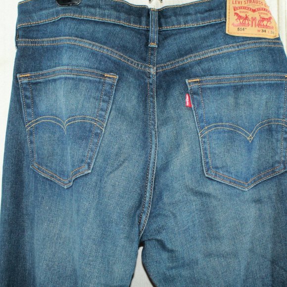 Levi's 514 Original Blue Washed Riveted Slim Straight Denim Jeans Size 34x34 - Picture 9 of 11
